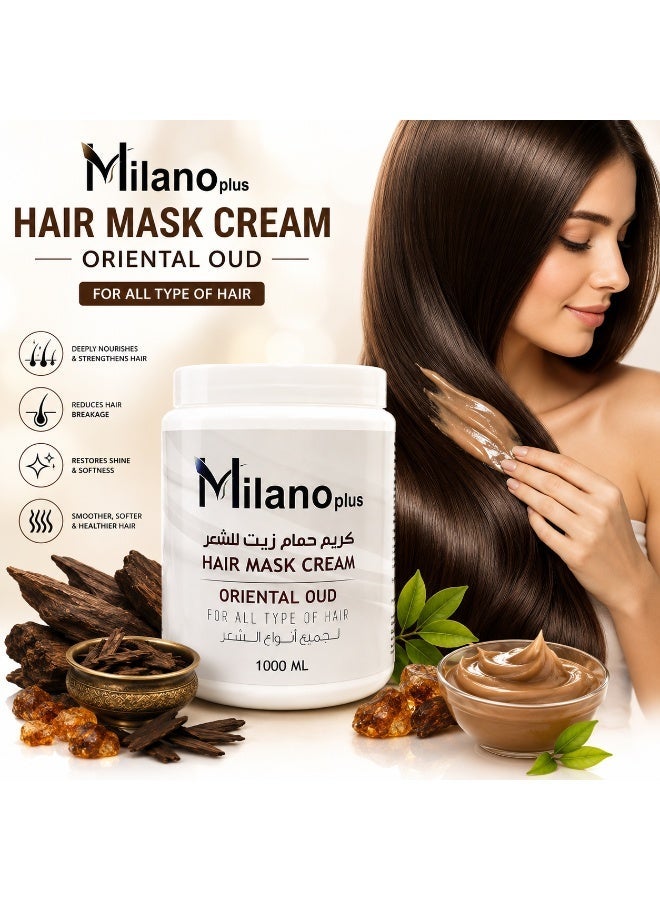 Milano Plus Hair Mask Cream Oriental Oud 1000ml Infused with Real Extracts for Natural shine and care for Hair | Salon Care at Home - Image 2