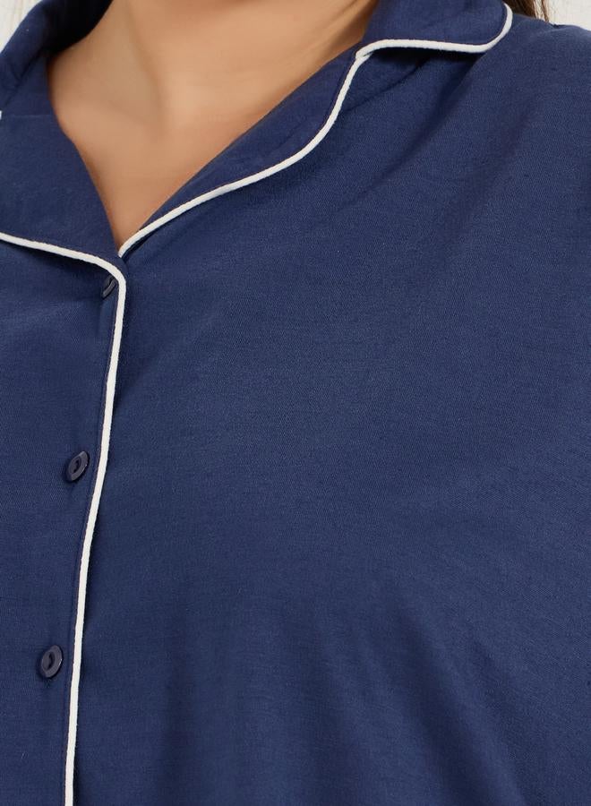 Styli Plus Size Ruffle Hem Contrast Piping Short Sleeve Shirt & Pyjama Set - Image 3