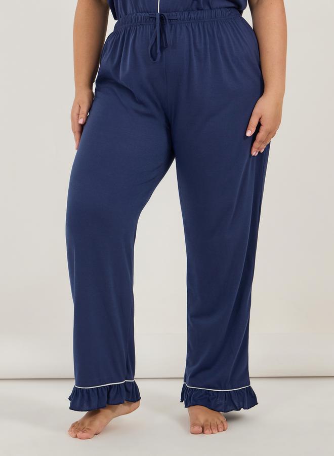 Styli Plus Size Ruffle Hem Contrast Piping Short Sleeve Shirt & Pyjama Set - Image 5