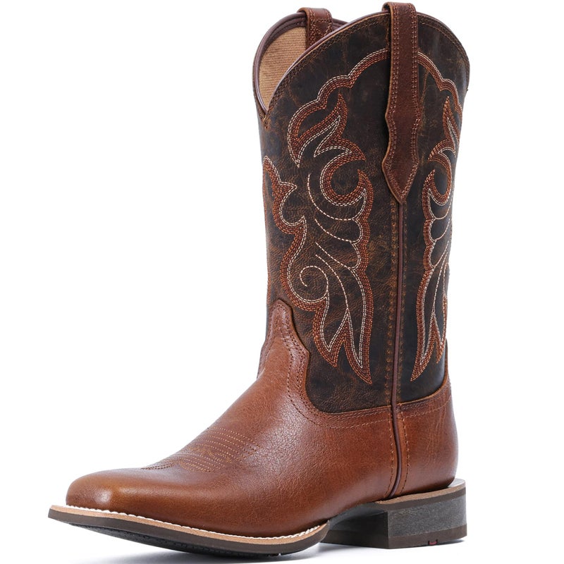 IUV Women's Leather Western Boots Square Toe Cowboy Boots for women Mid Calf Classic Cowgirl Boots Genuine leather toe and heel, textured sheepskin shaft - Image 1