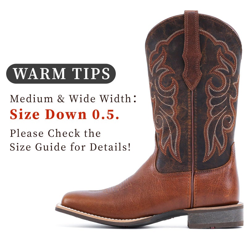 IUV Women's Leather Western Boots Square Toe Cowboy Boots for women Mid Calf Classic Cowgirl Boots Genuine leather toe and heel, textured sheepskin shaft - Image 3