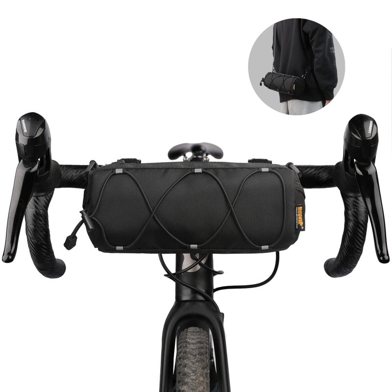 Rhinowalk Bike Handlebar Bag Bicycle Front Bag Shoulder Bag Storage Bag with Shoulder Strap for Road Mountain Bike Cycling Travel (Black) - Image 1