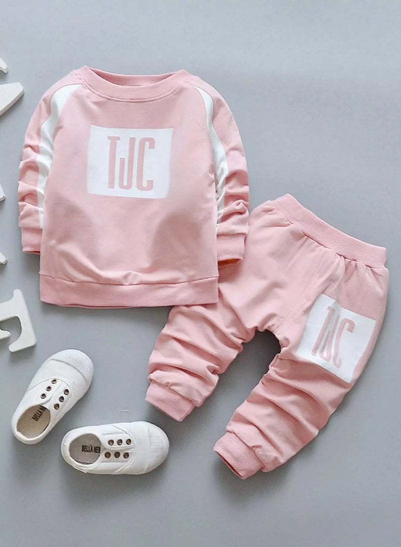 Toddler Girls Contrast Panel Letter Graphic Sweatshirt With Joggers - Image 1