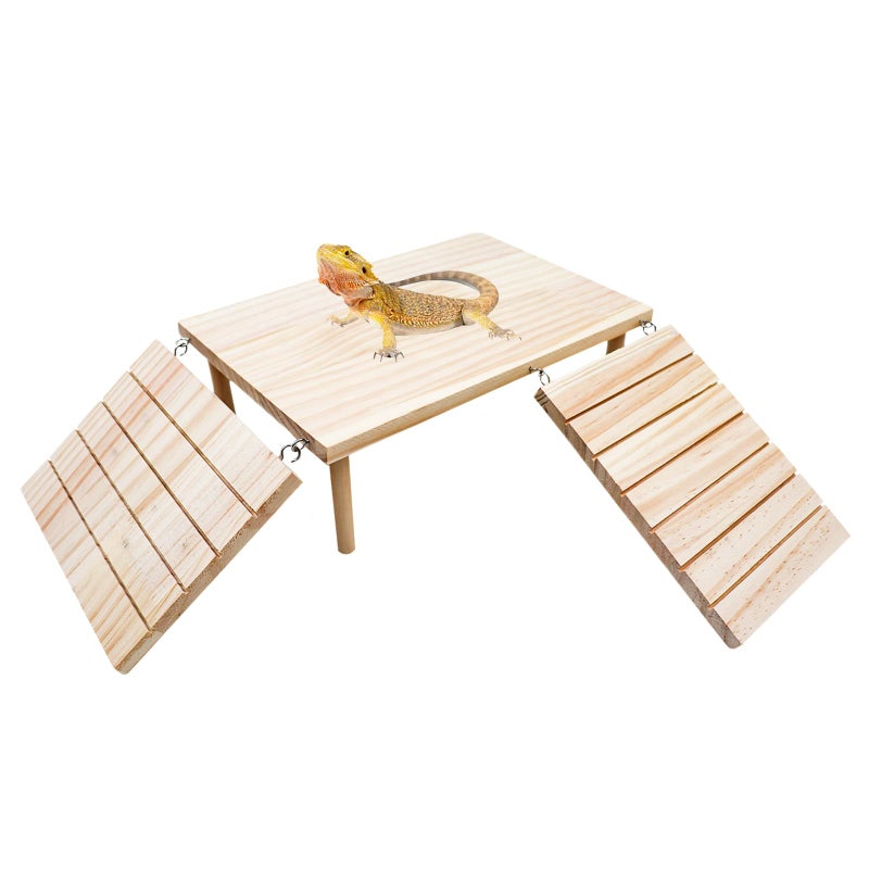 Oooct Bearded Dragon Basking Platform, Wooden Reptile Cave Hideout with Climbing Ramp, Aquariums & Terrariums Accessories for Bearded Dragons Leopard Geckos Lizards Turtles Hamsters - Image 1