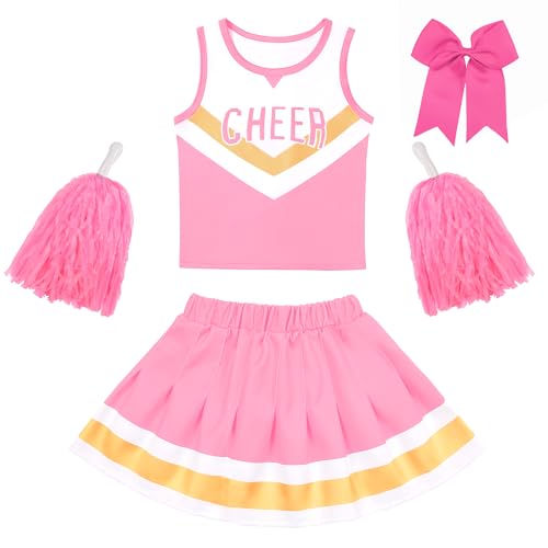 CIFITERY Toddler Cheerleader Costume Kids Cheer Outfit Pink Cheer Uniform for Girls Cheerleading Birthday Gift Halloween - Image 1