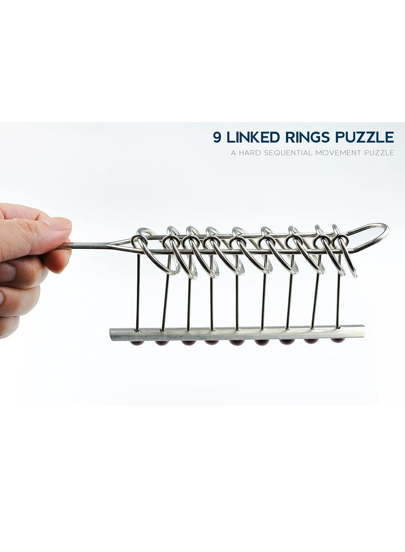 9 Linked Rings Metal Puzzle, Traditional Brain Teasers Mind Game for Adults and Kids, Classical Handheld IQ Trick Toy, Perfect Gift, Suitable for Anyone - Image 3