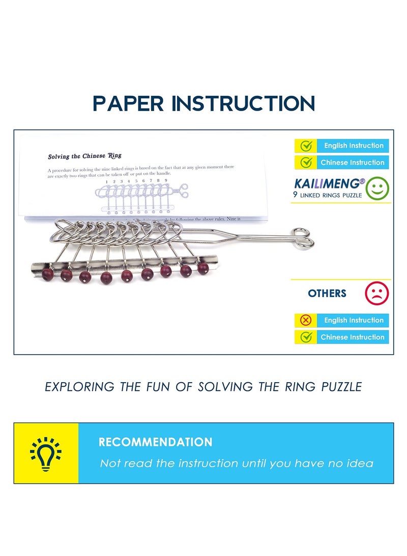9 Linked Rings Metal Puzzle, Traditional Brain Teasers Mind Game for Adults and Kids, Classical Handheld IQ Trick Toy, Perfect Gift, Suitable for Anyone - Image 5