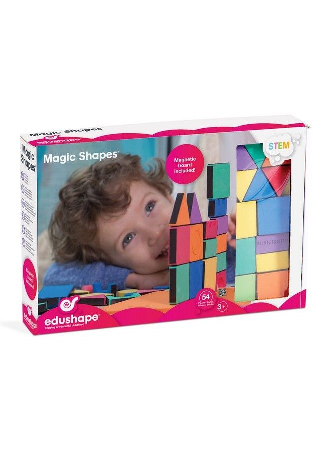 Edushape Magnetic Shapes Soft Baby Blocks Set Of 54 Vibrant Magnetic Stacking Blocks For Learning & Development Soft Blocks For Babies Toddlers & Kids For Stem Building  - Image 2