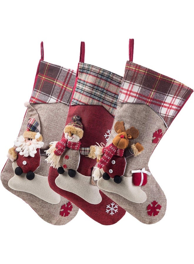Sunnyglade Sunnyglade 3PCS 17.5" Christmas Stocking Classic Personalized Large Stockings Santa, Snowman, Reindeer Xmas Character for Family Holiday Christmas Party Decorations  - Image 1