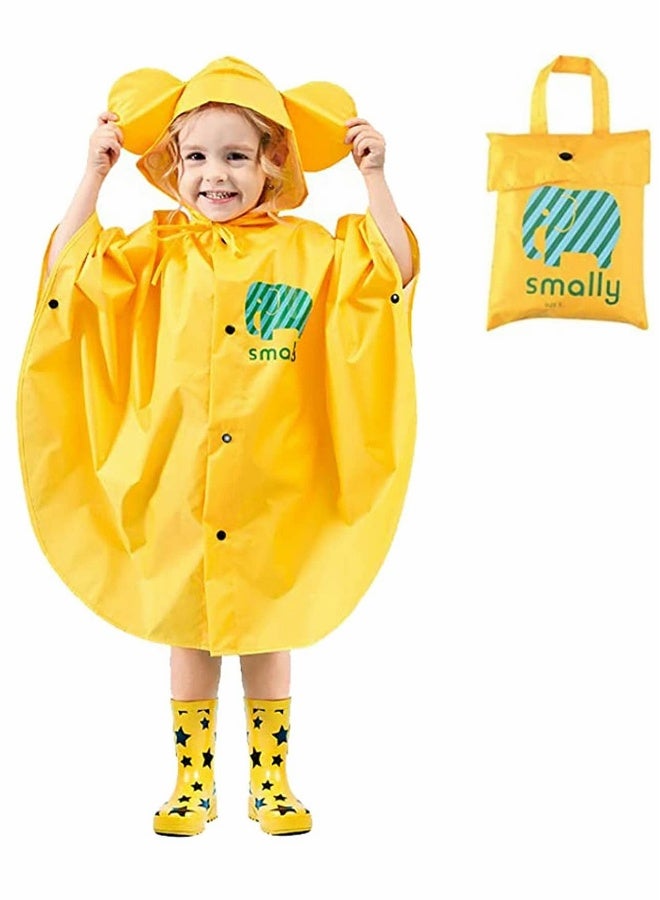 Generic Kids Rain Poncho, Cartoon Hooded Raincoat Jacket Lightweight Schoolbag Waterproof Hoodie Coat Toddler Baby Boys Girls Cape for Sports Riding Camping Traveling Outdoors, S(75-90CM), Yellow - Image 1