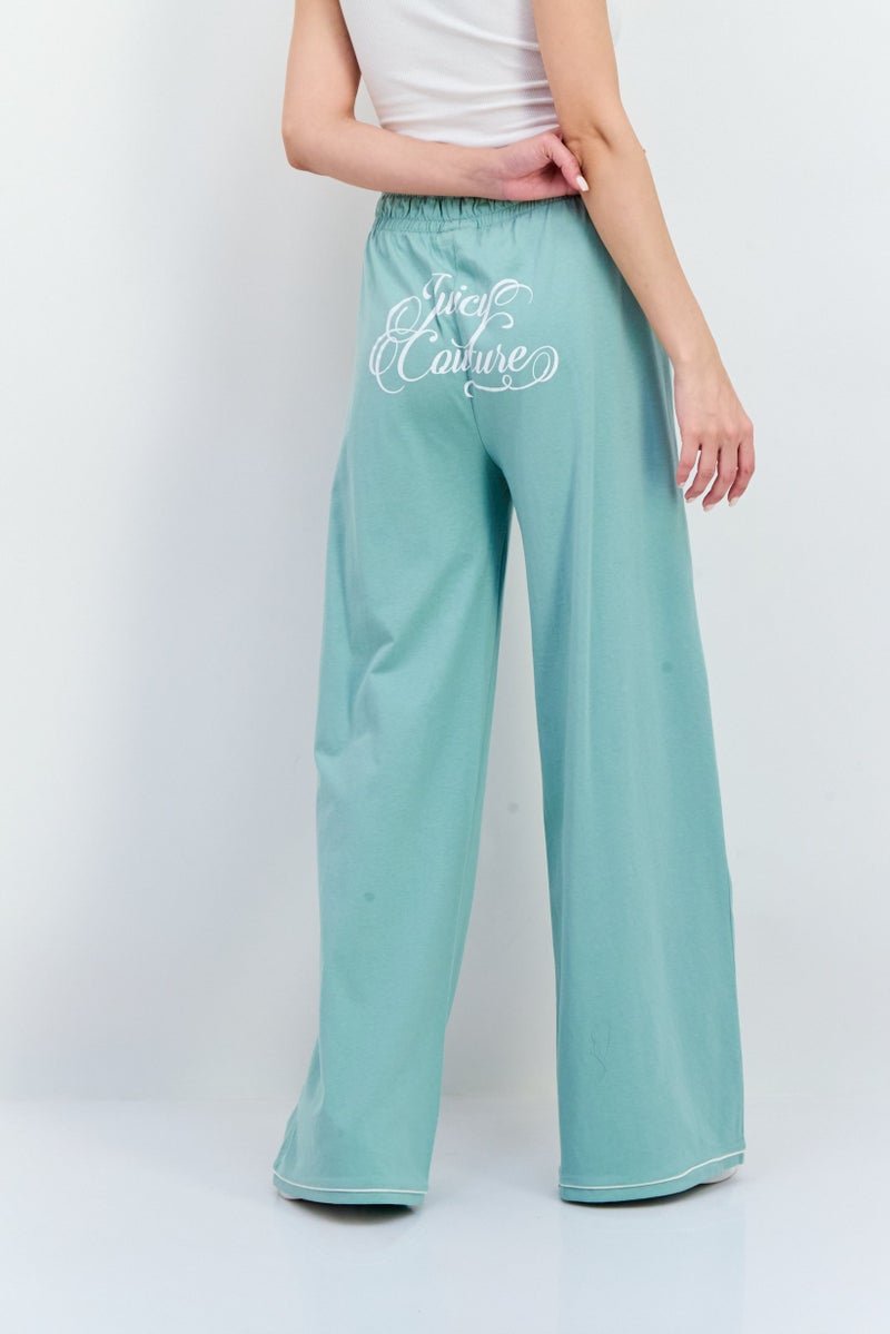 Juicy Couture سروال بالازو واسع الساق بتصميم منتظم للنساء، لون أخضر حكيم - Image 3