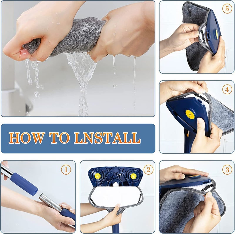 KIDINGTON 360 Rotatable Adjustable Triangle Multifunctional Cleaning Mop Triangle Mop with Stainless Steel Long Handle PushPull Squeezing Cleaning Mop Dry Wet Mop for Floor Windows Ceiling - Image 5