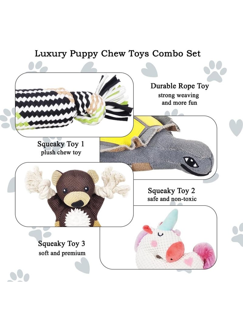 NNC PETS Pet toy set with Magic Unicorn, Tortoise, Black Bear and Rope Toy, Combo set with Safe and Non-Toxic Material, Interactive, Playing & Training, Washable, Durable and Puppy Toy set for All breeds, 4pcs - Image 3