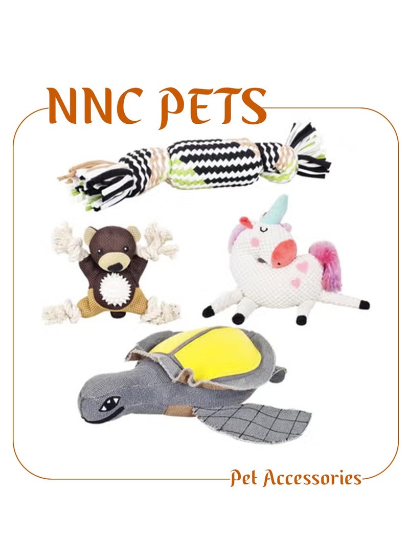 NNC PETS Pet toy set with Magic Unicorn, Tortoise, Black Bear and Rope Toy, Combo set with Safe and Non-Toxic Material, Interactive, Playing & Training, Washable, Durable and Puppy Toy set for All breeds, 4pcs - Image 1