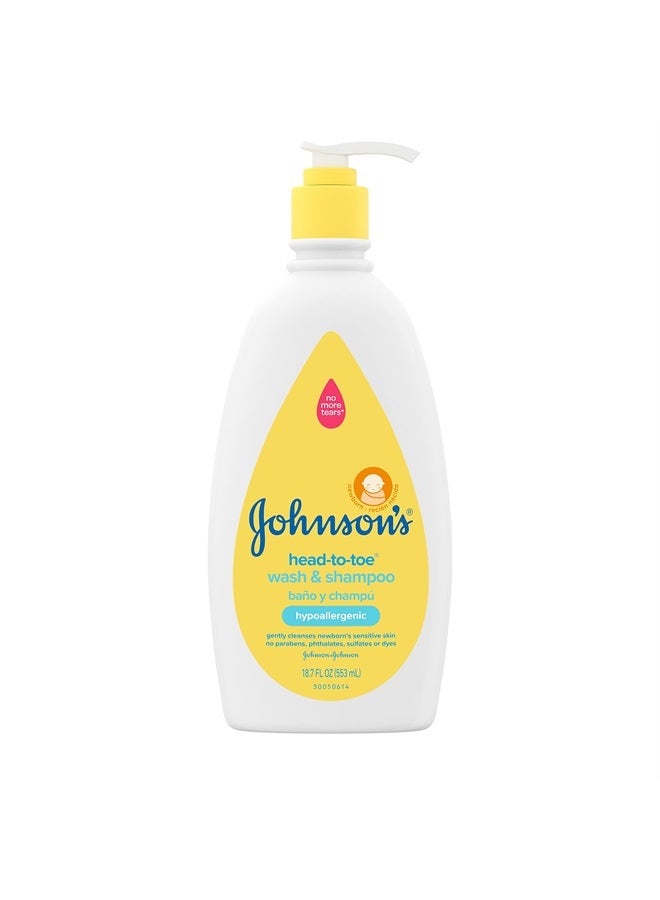 Johnson's Baby Head-To-Toe Gentle Baby Body Wash & Shampoo, Tear-Free, Sulfate-Free & Hypoallergenic Bath Wash & Shampoo for Baby's Sensitive Skin & Hair, Washes Away 99.9% Of Germs, 18 Fl. Oz - Image 1