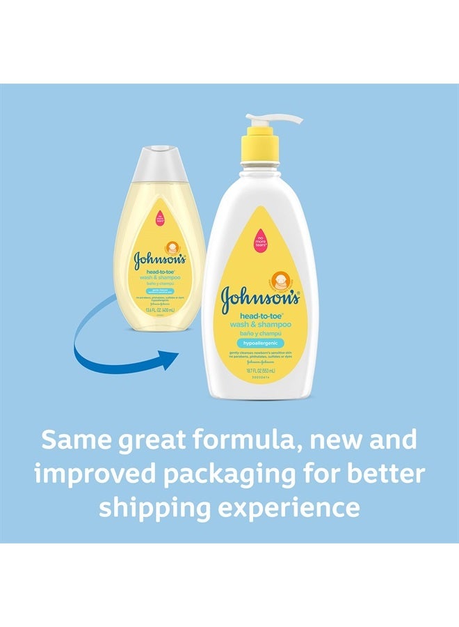 Johnson's Baby Head-To-Toe Gentle Baby Body Wash & Shampoo, Tear-Free, Sulfate-Free & Hypoallergenic Bath Wash & Shampoo for Baby's Sensitive Skin & Hair, Washes Away 99.9% Of Germs, 18 Fl. Oz - Image 3