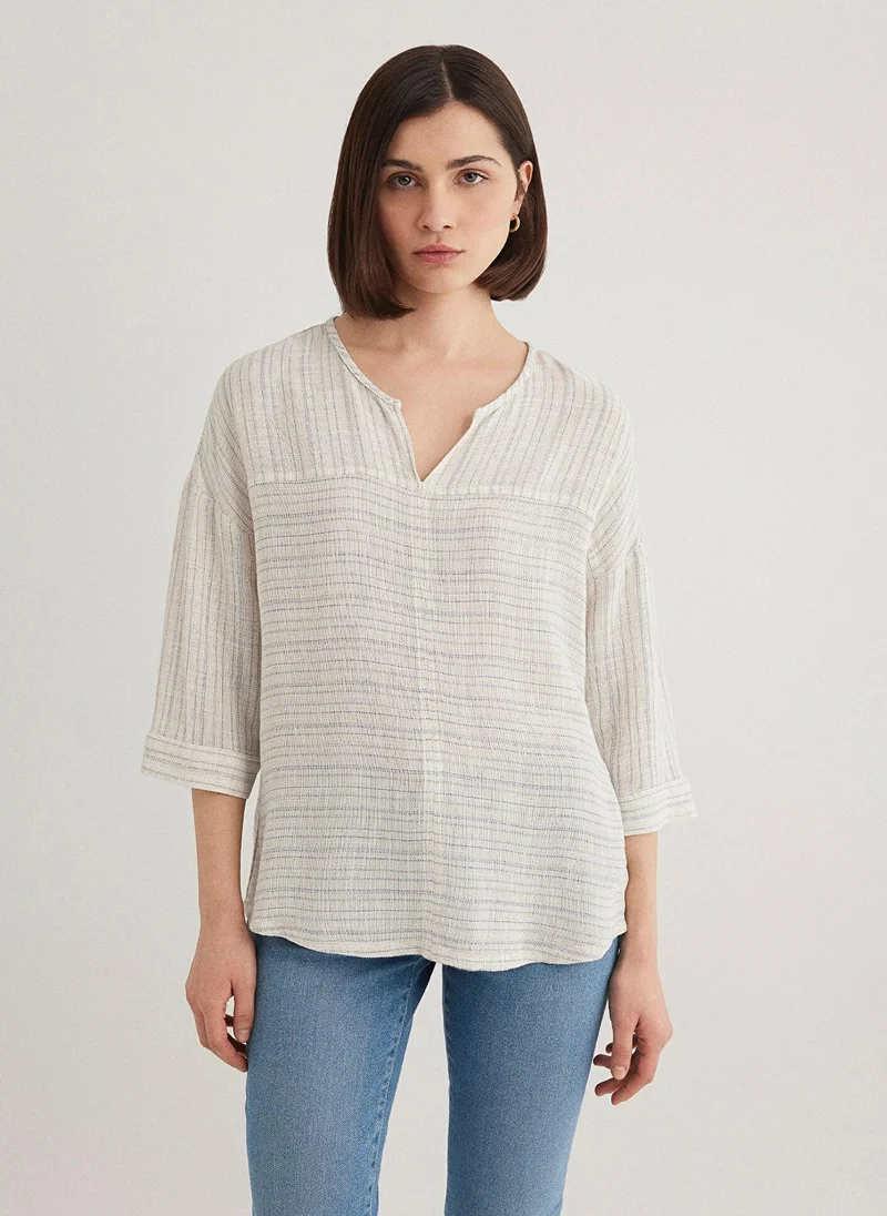 مافي Linen Mix Striped Blouse