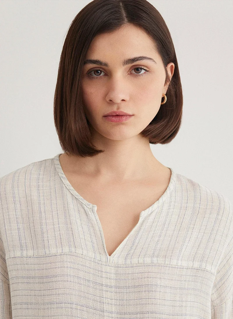 مافي Linen Mix Striped Blouse