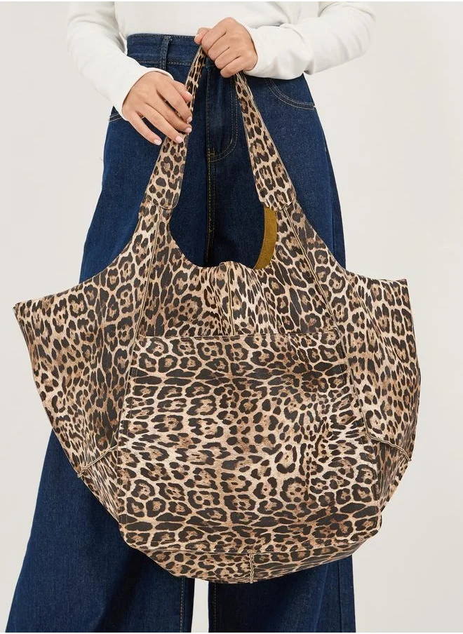 Styli Leopard Print Shoulder Bag with Double Handle
