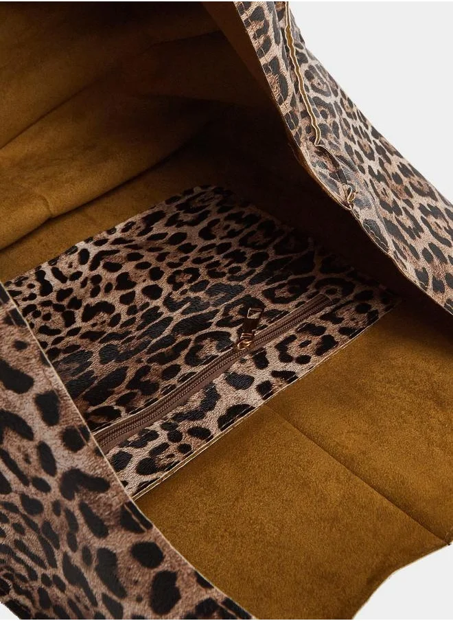 Styli Leopard Print Shoulder Bag with Double Handle