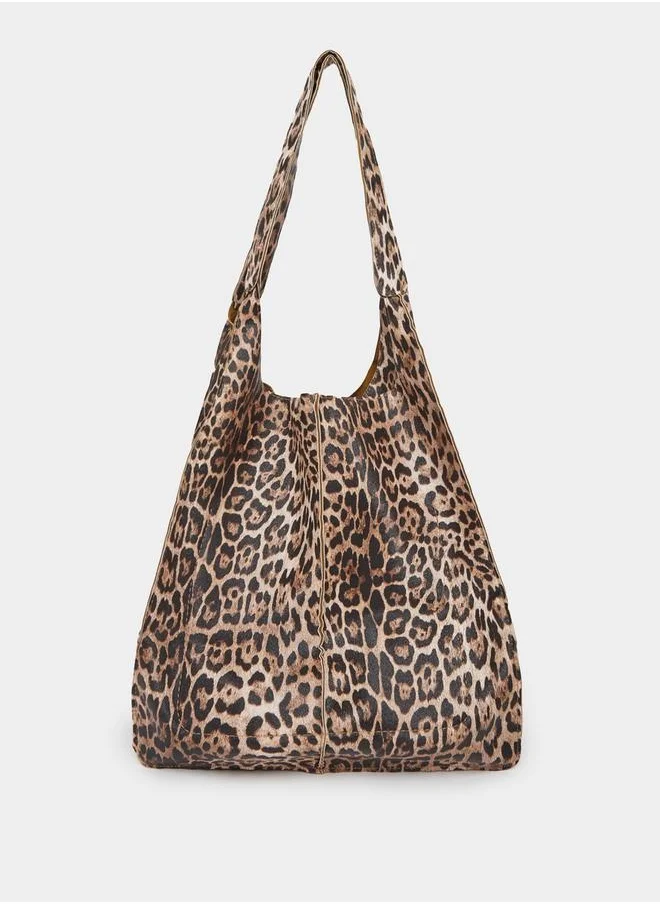 Styli Leopard Print Shoulder Bag with Double Handle