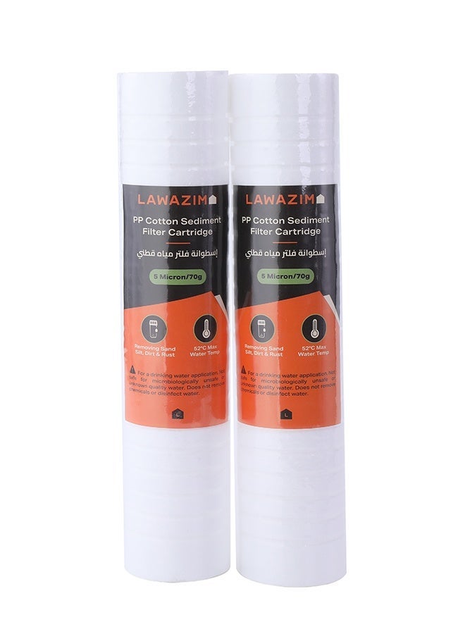 LAWAZIM 2-Piece 5micron PP Cotton Sediment Filter Cartridge - 70g - Whole House Water Sediment Filter Replacement for Home, RO Water Systems, Plumbing Lines, and Well Water - Image 1