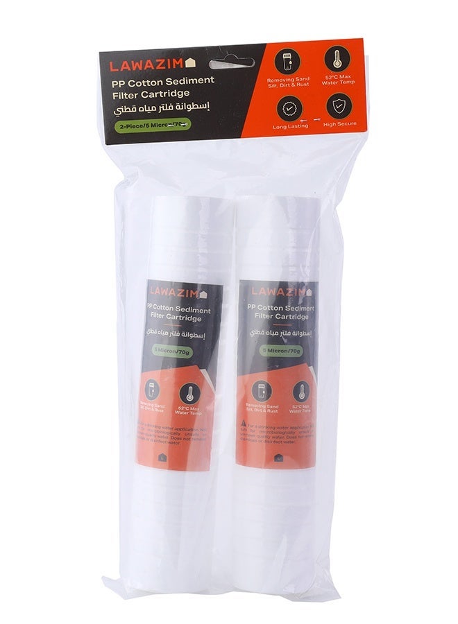 LAWAZIM 2-Piece 5micron PP Cotton Sediment Filter Cartridge - 70g - Whole House Water Sediment Filter Replacement for Home, RO Water Systems, Plumbing Lines, and Well Water - Image 5