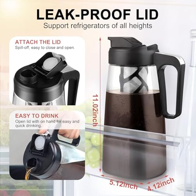 Sivaphe 64Oz Cold Brew Coffee Maker With Reusable Mesh Filter Heavy Duty Iced Coffee And Tea Maker With Flip Cap Lid And Spout100 LeakProofBpa Free Tritan2L - Image 3