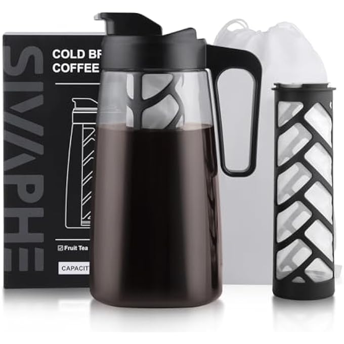 Sivaphe 64Oz Cold Brew Coffee Maker With Reusable Mesh Filter Heavy Duty Iced Coffee And Tea Maker With Flip Cap Lid And Spout100 LeakProofBpa Free Tritan2L - Image 1
