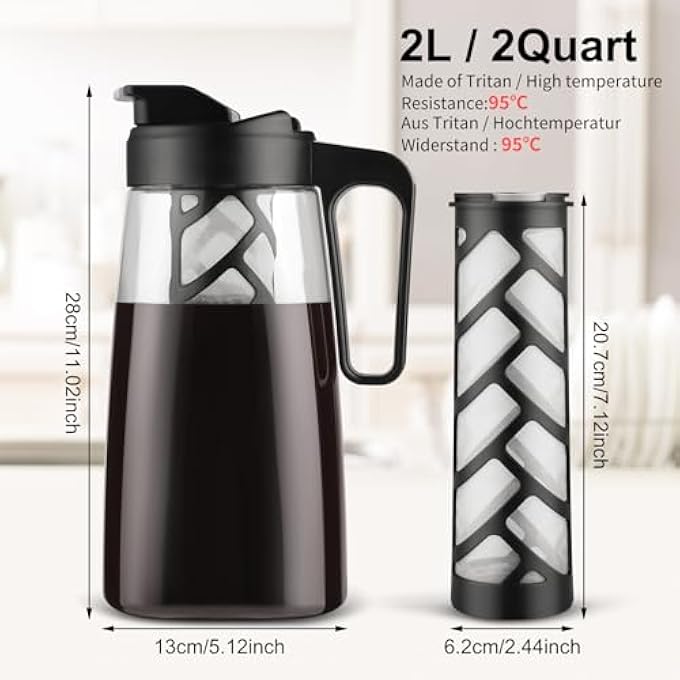 Sivaphe 64Oz Cold Brew Coffee Maker With Reusable Mesh Filter Heavy Duty Iced Coffee And Tea Maker With Flip Cap Lid And Spout100 LeakProofBpa Free Tritan2L - Image 4