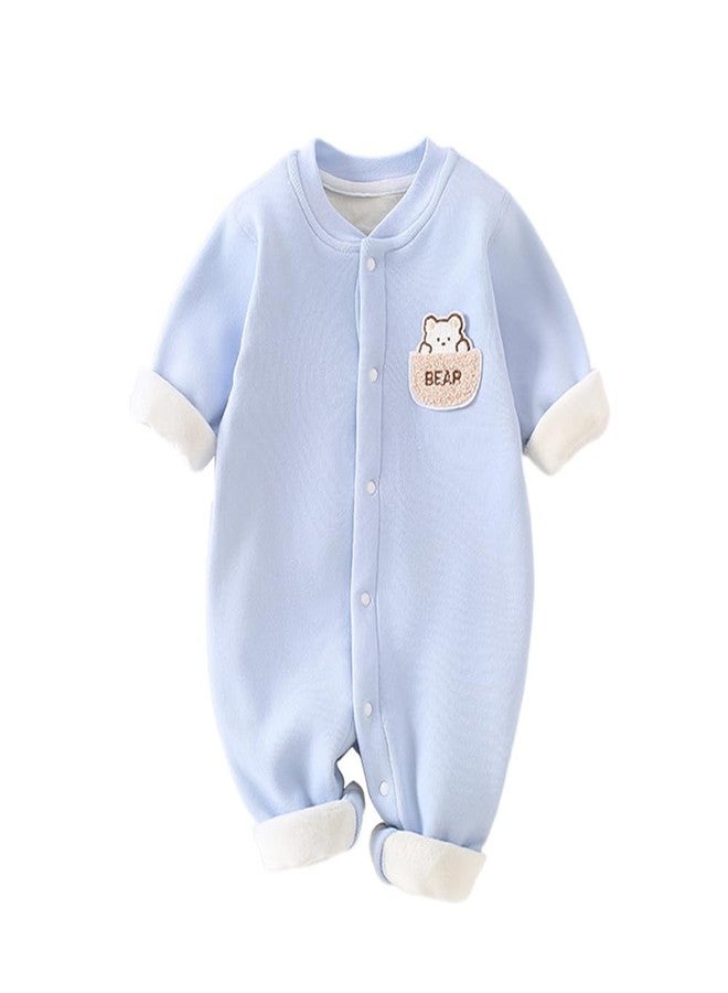 HALQAHA Newborn Baby Bear Romper Winter Milk Fleece Warm Jumpsuit One-Piece Bodysuit with Snap Closures - Image 1