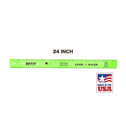 Mayes 10743 Polystyrene Level Ruler 24", Precision Measuring and Leveling Tool, Plumb and Level Vials with SAE and Center-Finding Scale, for Framing, Hanging, Made in the USA - Image 2