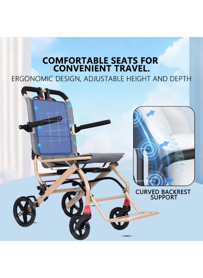 Ultralight Transport Wheelchair Folding Portable Boarding Travelling Wheelchair with Telescopic Handle Trolleys for Elderly Aircraft Travel - Image 4