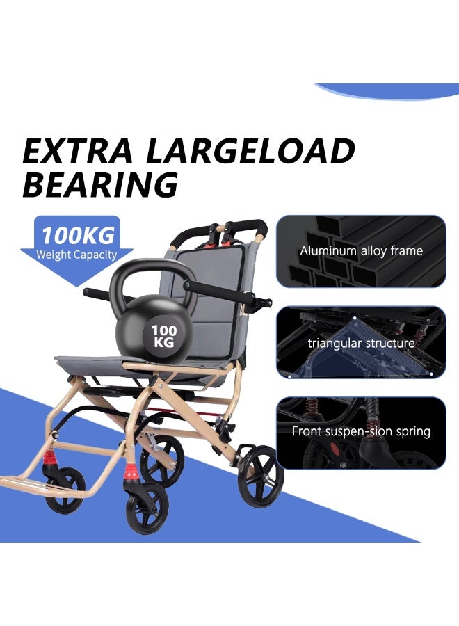 Ultralight Transport Wheelchair Folding Portable Boarding Travelling Wheelchair with Telescopic Handle Trolleys for Elderly Aircraft Travel - Image 2