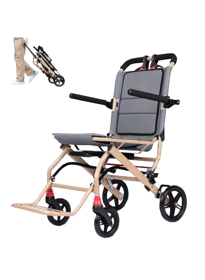 Ultralight Transport Wheelchair Folding Portable Boarding Travelling Wheelchair with Telescopic Handle Trolleys for Elderly Aircraft Travel - Image 1