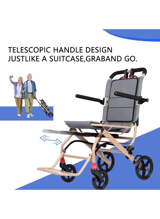 Ultralight Transport Wheelchair Folding Portable Boarding Travelling Wheelchair with Telescopic Handle Trolleys for Elderly Aircraft Travel - Image 3
