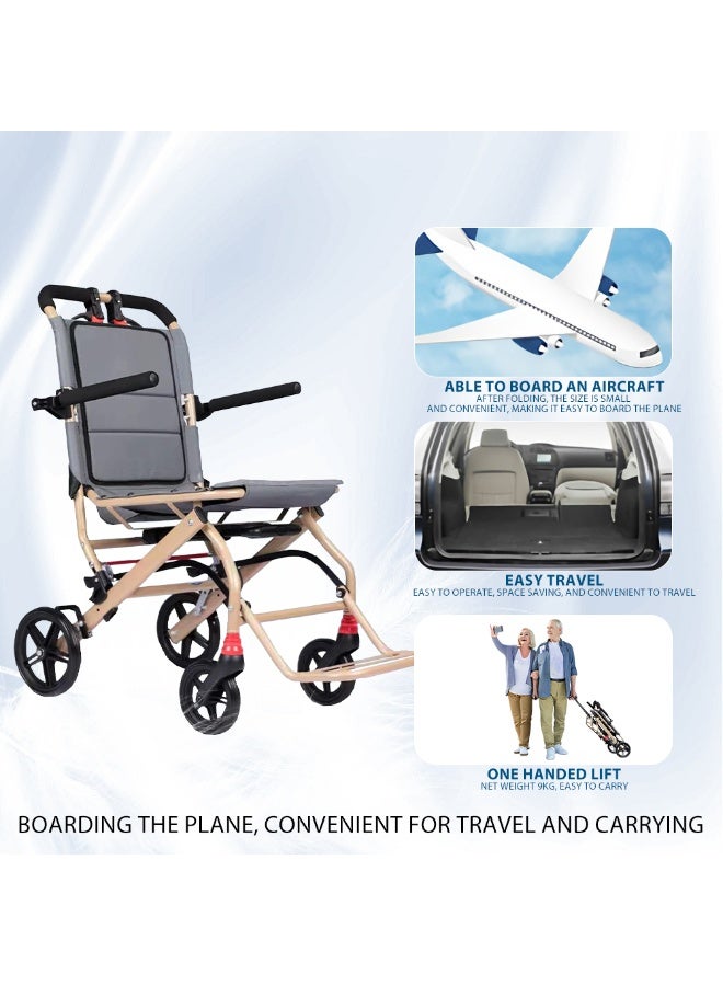 Ultralight Transport Wheelchair Folding Portable Boarding Travelling Wheelchair with Telescopic Handle Trolleys for Elderly Aircraft Travel - Image 5