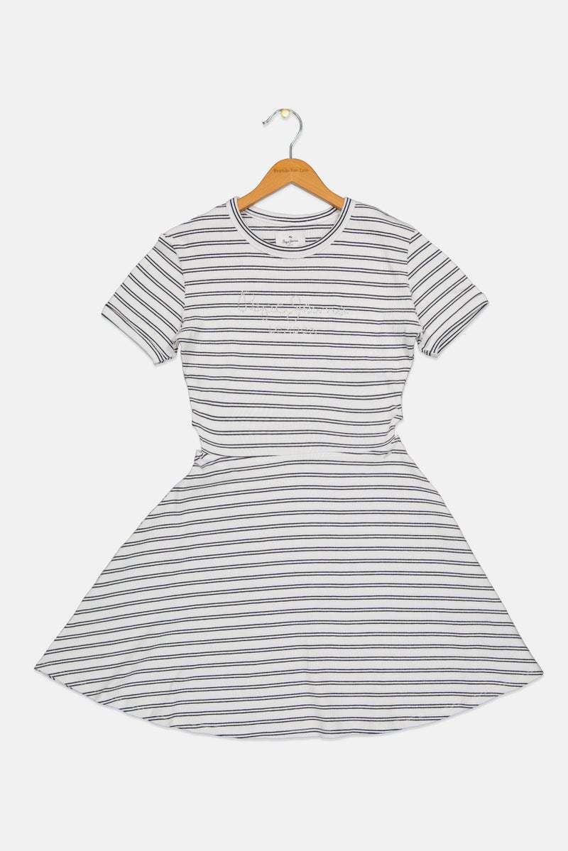 Pepe Jeans Kids Girl Stripe Dress, White - Image 1