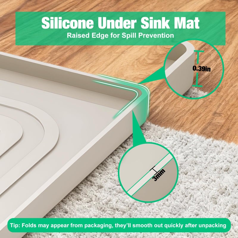 Aisslro Under Sink Mat 34" X 22", Waterproof Silicone Under Sink Mats for Kitchen, Anti-Leak Shelf Liner & Cabinet Protector with Raised Edge, [BPA Free] Bathroom Tray Home Organizer, Beige - Image 4