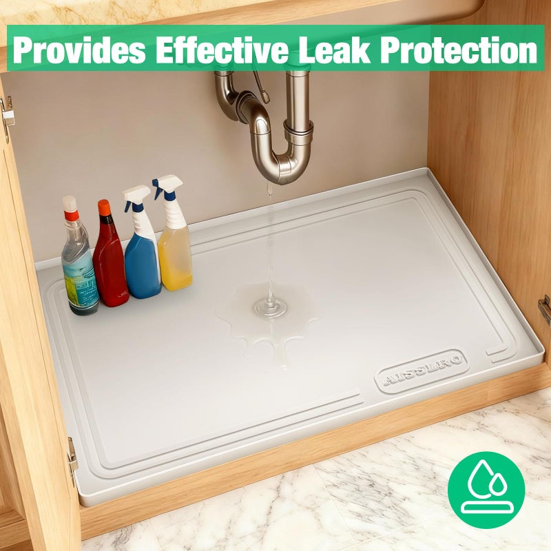 Aisslro Under Sink Mat 34" X 22", Waterproof Silicone Under Sink Mats for Kitchen, Anti-Leak Shelf Liner & Cabinet Protector with Raised Edge, [BPA Free] Bathroom Tray Home Organizer, Beige - Image 3