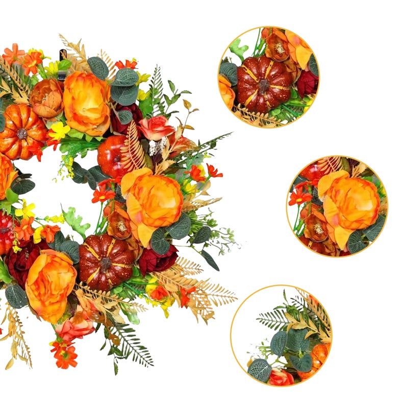 Fall Wreath 50Cm Realistic Festive Vision - Durable Multi-Season Use Artificial Wreath for Indoor Outdoor Thanksgiving Harvest Festival Home Decor - Image 3