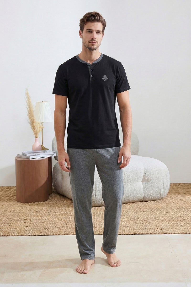 trendyol Black Regular Buttoned Collar Knitted Large Size Pajama Set Tmnss26Ai00010 - Image 1