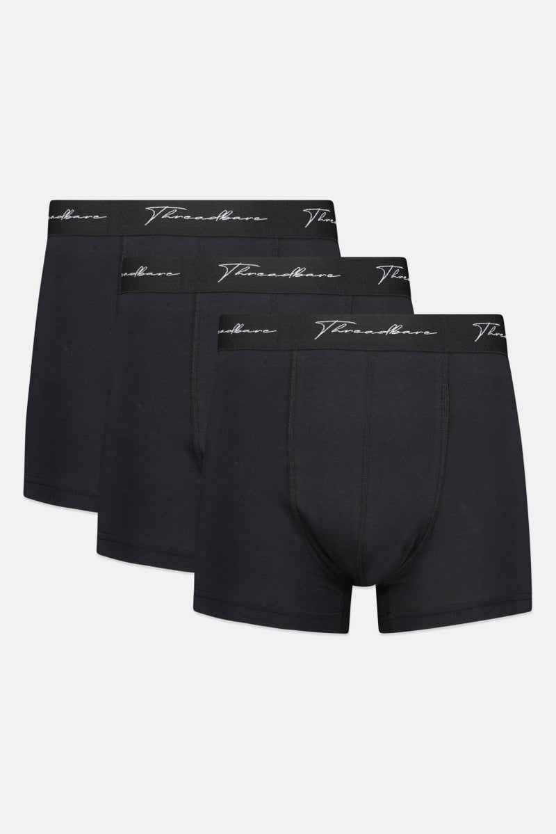 Threadbare Men 3 Pieces Brand Logo Boxers, Black - Image 1