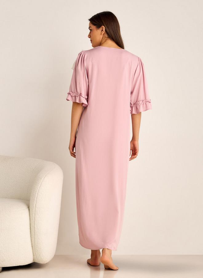 Splash FAV Lace Detail Maternity Night Gown with 3/4 Sleeves - Image 3