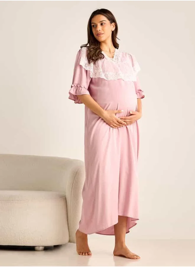 FAV Lace Detail Maternity Night Gown with 3/4 Sleeves