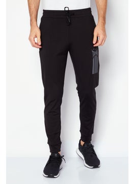 Men Regular Fit Brand Logo Jogger Pants, Black