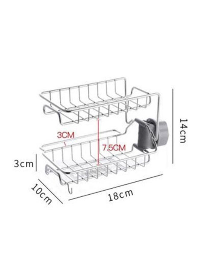 JCB CHIC حامل الإسفنج «Sink Caddy»، رف تخزين مزدوج الطبقات من الفولاذ المقاوم للصدأ يثبت على الصنبور، منظم مطبخ لحامل مناشف الأطباق وفرشاة التنظيف، ومنظم صابون «Shower Caddy» للحمام والمطبخ - Image 3