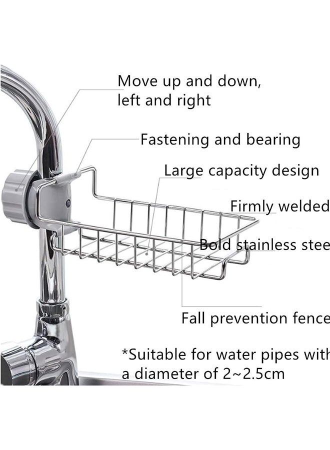 JCB CHIC حامل الإسفنج «Sink Caddy»، رف تخزين مزدوج الطبقات من الفولاذ المقاوم للصدأ يثبت على الصنبور، منظم مطبخ لحامل مناشف الأطباق وفرشاة التنظيف، ومنظم صابون «Shower Caddy» للحمام والمطبخ - Image 4