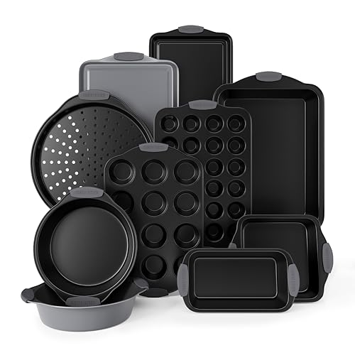 Country Kitchen Nonstick Stackable Bakeware Set  Heavy Duty Durable Easy Release Baking Set Grey 10 Pcs