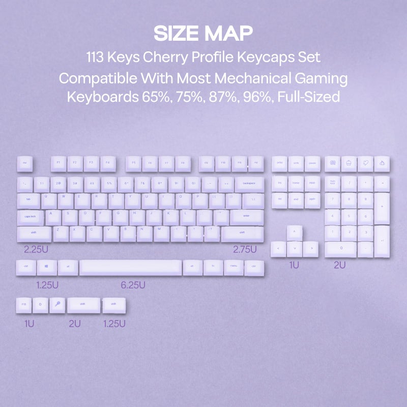 EPOMAKER AegisSil Keycap Set, Silicone Material, Cherry Profile, 113 Keys, 65%/75%/96%/Full Size, Custom Keyboard Keycaps Set for Cherry MX, Kailh, Outemu, Gateron Mechanical Gaming Keyboard (Purple) - Image 3